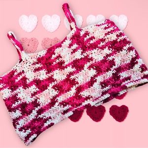 Handmade pink and white crochet crop top.
